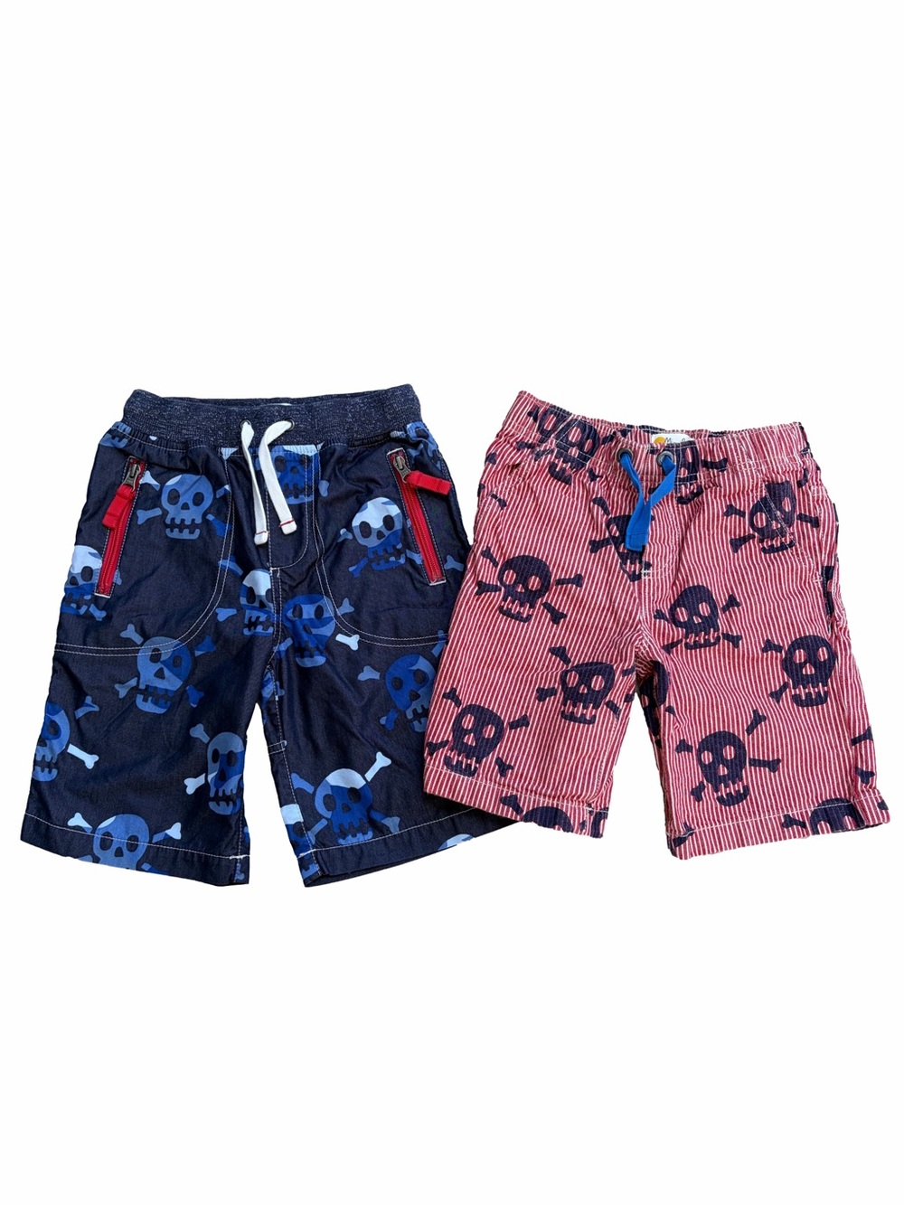 Mini Boden Size 7 Years All Over Skull Print Red Blue Pull On Shorts Bundle